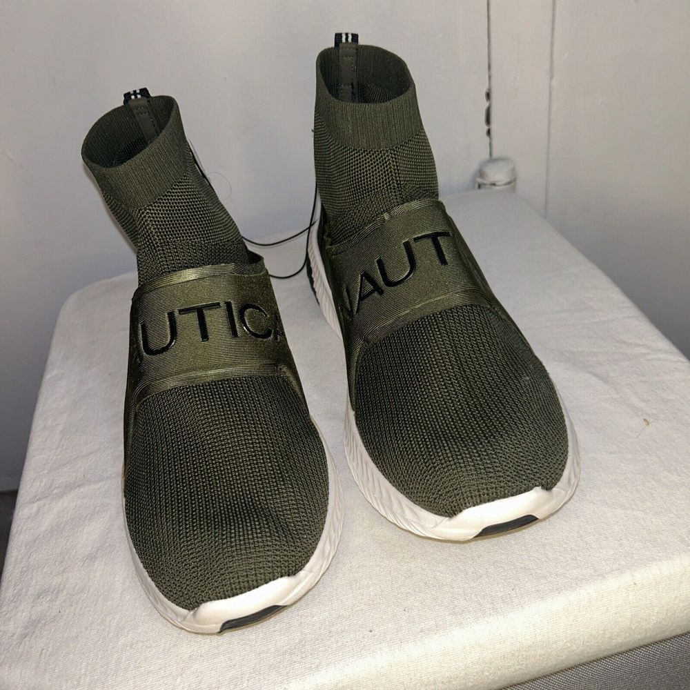 Nautica‎ Olive Green Sock-Style Sneakers with White Sole Athletic Comfort Shoes
